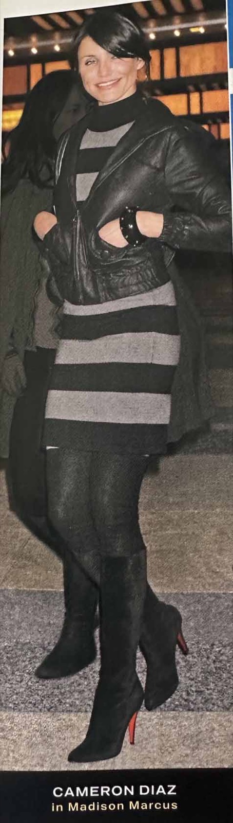 Cameron Diaz in a striped knit dress